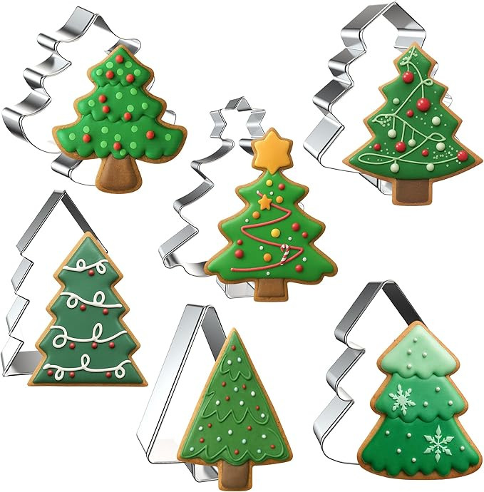 6PCS Christmas Tree Cookie Cutter Set, Christmas Cookie Cutters, Holiday Shaped Biscuit Molds, St... | Amazon (US)