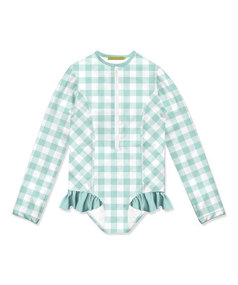 Millie Loves Lily Mint Gingham Ruffle-Accent One-Piece Rashguard - Infant, Toddler & Girls | Zulily