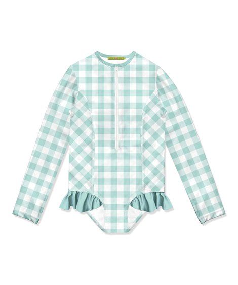 Millie Loves Lily Mint Gingham Ruffle-Accent One-Piece Rashguard - Infant, Toddler & Girls | Zulily