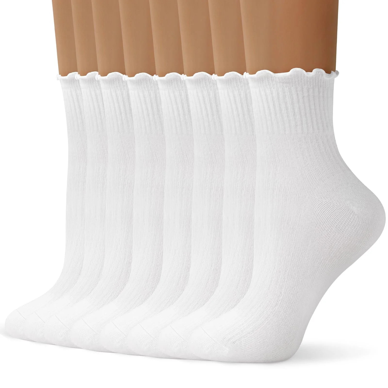 LOOIKOOS 6 Pairs Women Ruffle Socks, Cute Ruffle Ankle Socks for Teen Soft Breathable Crew Socks | Walmart (US)