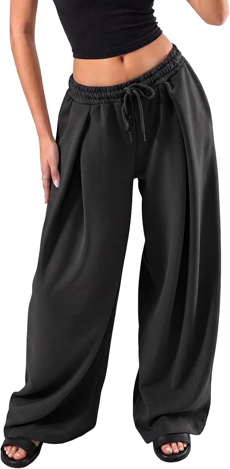 Fisoew Womens Wide Leg Sweatpants Baggy Drawstring Waist Casual Long Pants | Amazon (US)