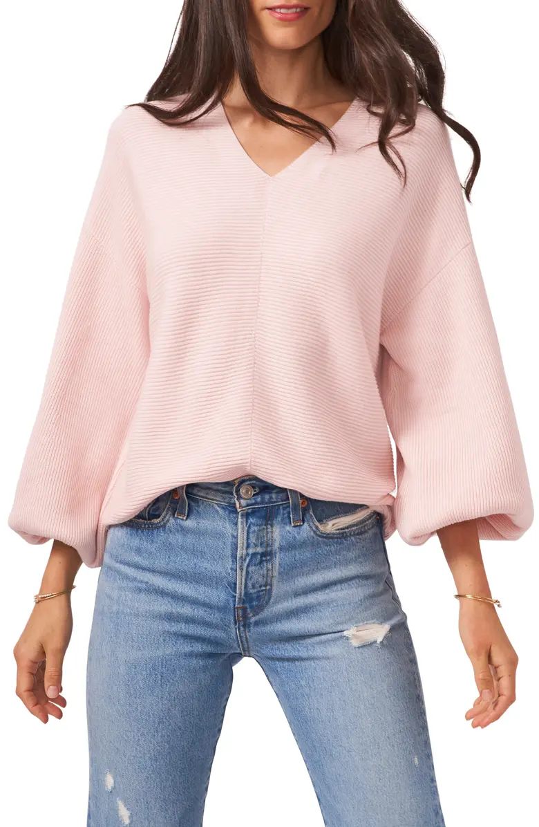 Ribbed Balloon Sleeve Cotton Blend Sweater | Nordstrom