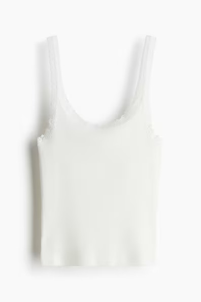 H & M - Lace-Trimmed Tank Top - White | H&M (US + CA)