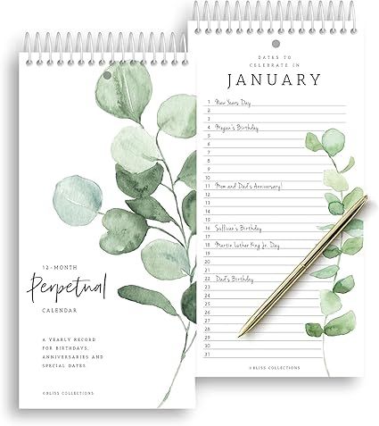 Bliss Collections Perpetual Calendar, 5x10 Monthly and Daily Wall Hanging Journal to Remember Imp... | Amazon (US)