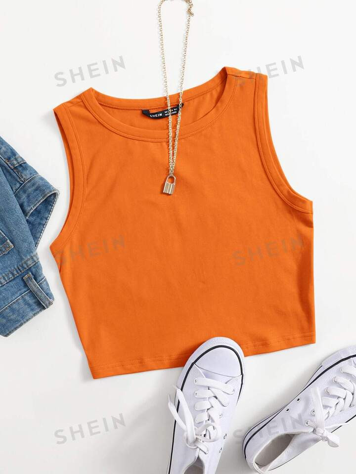 SHEIN EZwear Solid Crop Tank Top | SHEIN