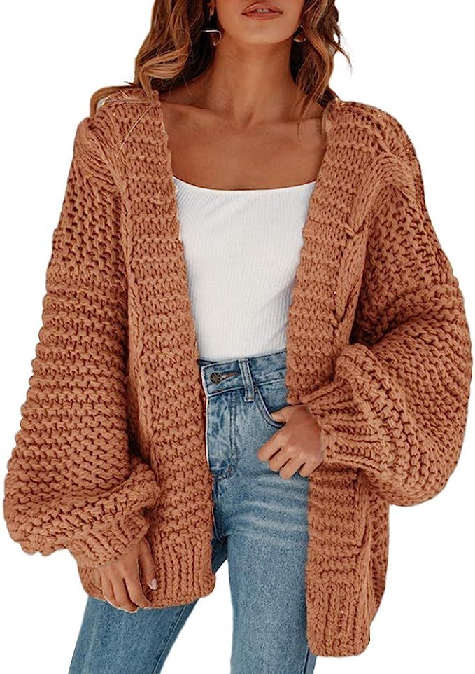 Remikstyt Womens Chunky Cardigan Cable Knit Oversized Open Front Cardigan Sweaters | Amazon (US)