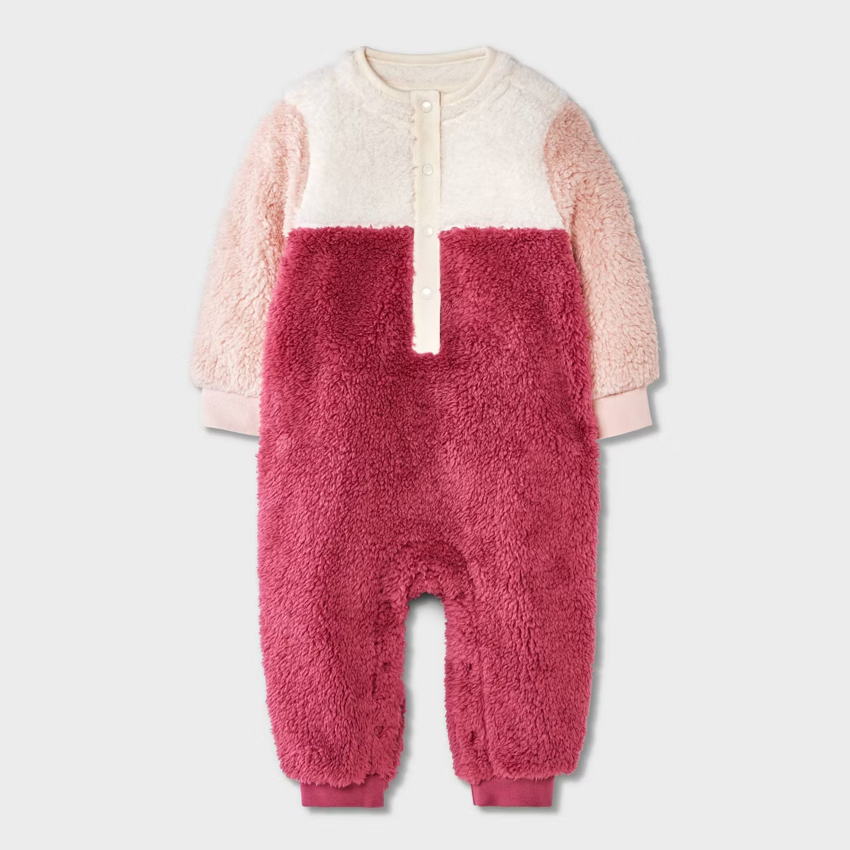 Baby Girls' Faux Shearling Colorblock Romper - Cat & Jack™ Pink | Target