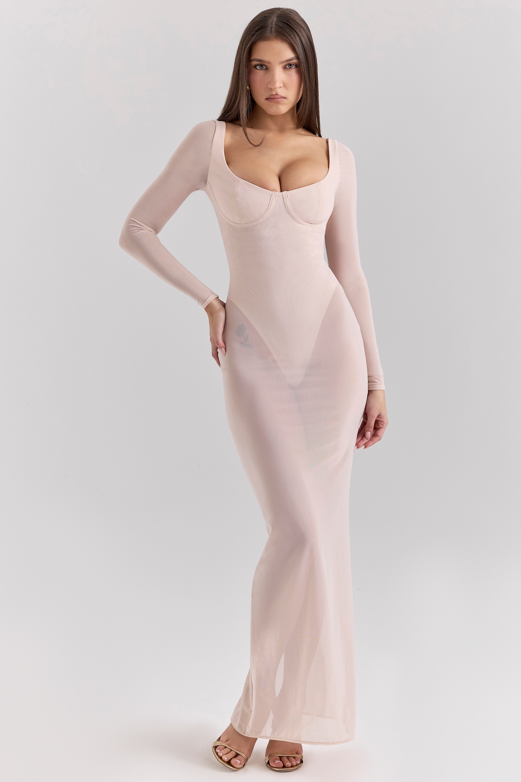 blush mesh maxi dress with bodysuit | House of CB
