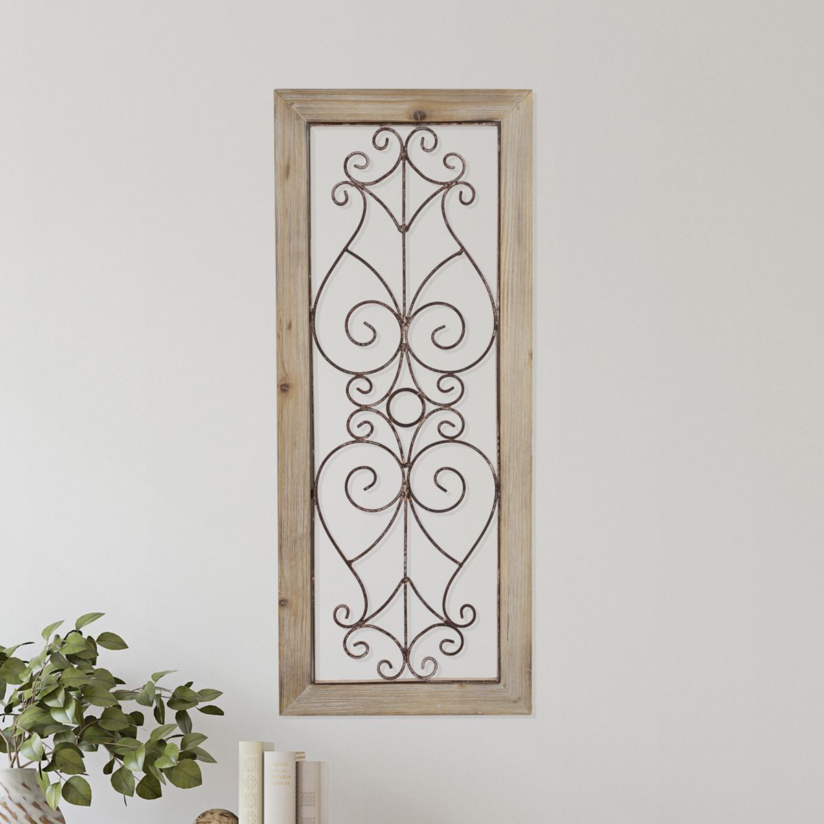Metal & Wood Wall Panel  Decorative Swirls and Scrolls Trimmed in a Rustic Wood Frame for Home,... | Target