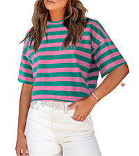 SOFIA'S CHOICE Women's Striped Crop Top Loose Fit Summer Casual Short Sleeve T Shirt | Amazon (US)