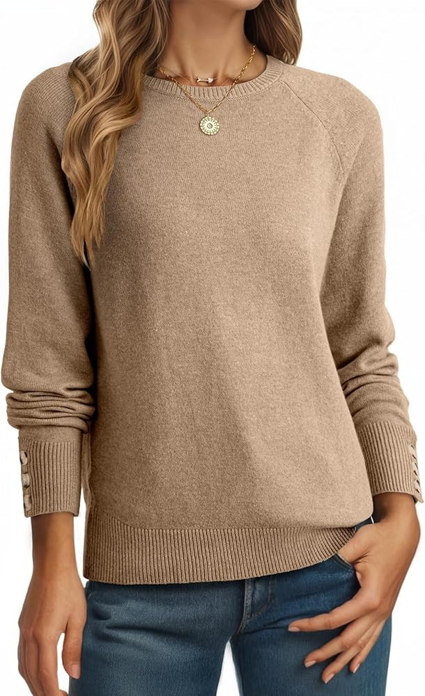 Dokotoo Womens Sweaters Casual Long Sleeve Fashion Crewneck Knit Solid Button Pullover Sweater Ju... | Amazon (US)