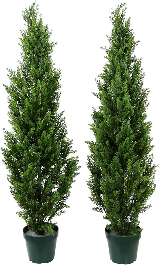 Pre-Potted 4' Artificial Cedar Topiary Outdoor Indoor Tree (Pack of 2) | Amazon (US)