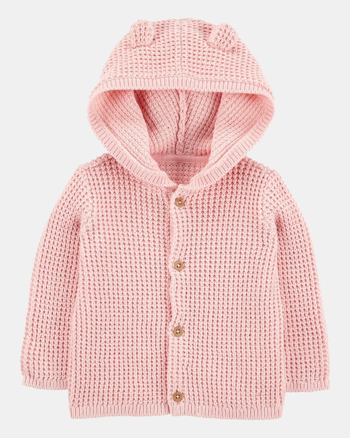 Baby Hooded Waffle Knit Cardigan - Pink | Carter's Inc