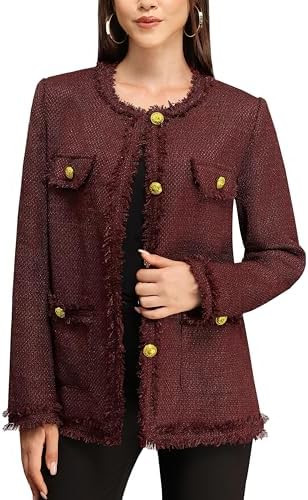 M.Infisavo Women’s Tweed Blazer Jackets with Pockets, Long Sleeve Open Front Crewneck Collarles... | Amazon (US)