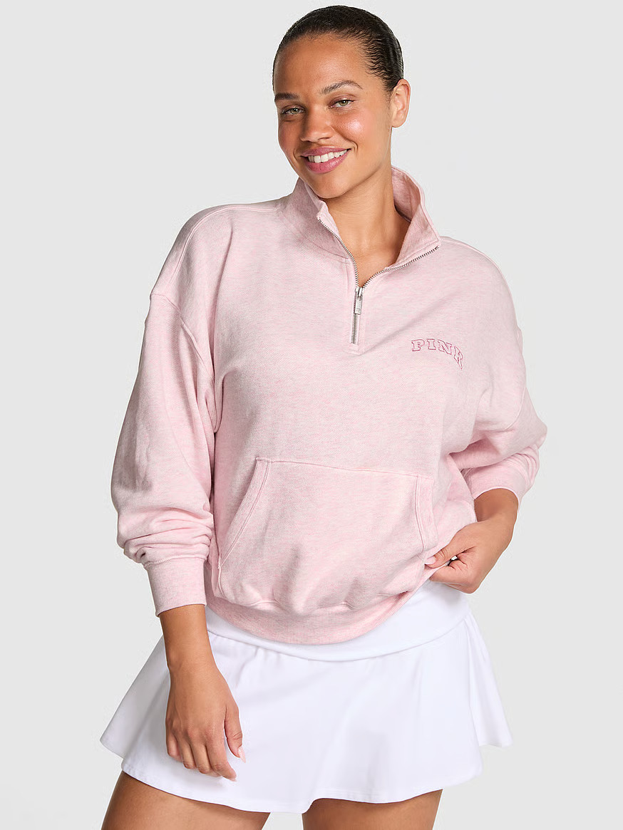 Buy Campus Fleece™ Quarter-Zip Sweatshirt, Heathered Pink Petal Woven Shine - Order Hoodies & S... | Victoria's Secret (US / CA )