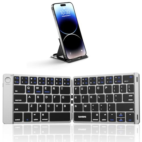 Samsers Foldable Bluetooth Keyboard - Portable Wireless Keyboard with Stand Holder, Rechargeable Full Size Ultra Slim Folding Keyboards Compatible IOS Android Windows Smartphone Tablet & Laptop-Silver | Amazon (US)