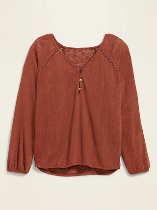 V-Neck Jersey Crochet-Trim Henley Top | Old Navy (US)