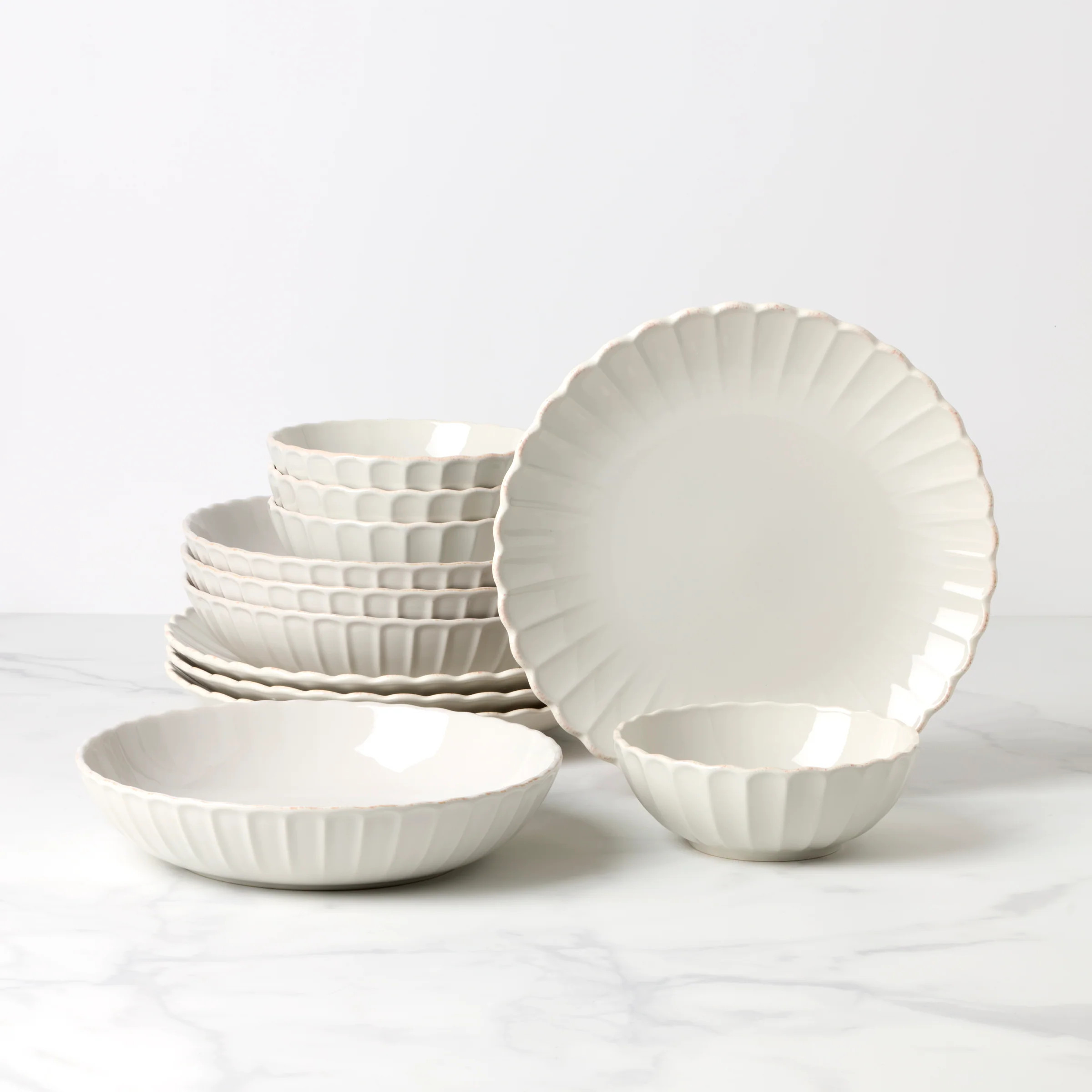French Perle Scallop White 12-Piece Dinnerware Set | Lenox