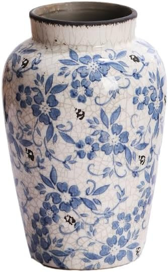 Denique Vintage Blue and White Porcelain Vase Ceramic Vase for Home Decor, Retro Crack Blue Flowe... | Amazon (US)