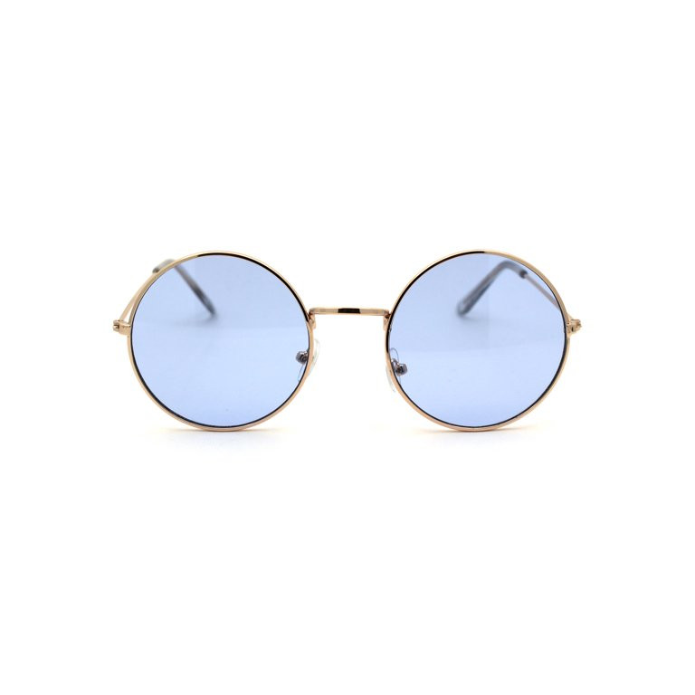 SA106 Retro Vintage Flat Color Circle Round Lens Sunglasses Gold Light Blue | Walmart (US)