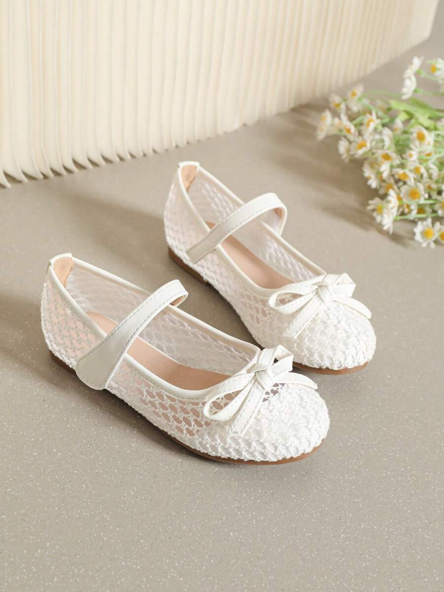 Girl's Spring/Autumn Mesh Bow Flat Shoes | SHEIN