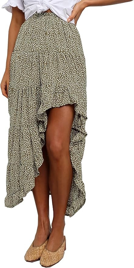 BTFBM Women Boho Floral Print Long Skirts Dress Chic High Low Side Split Ruffle Hem Elastic Waist... | Amazon (US)
