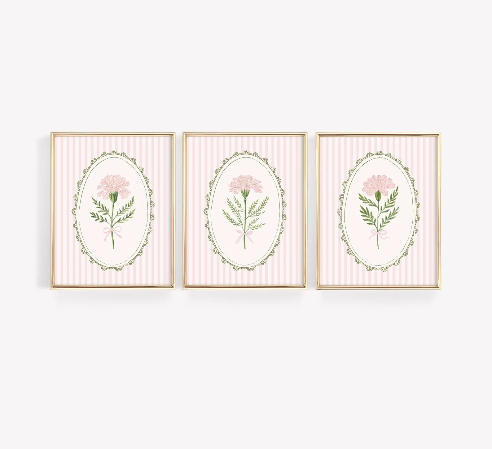 Pink and Green Floral Nursery Wall Art Set of 3, Vintage Botanical Baby Girl Prints, Girls Room D... | Etsy (Global)