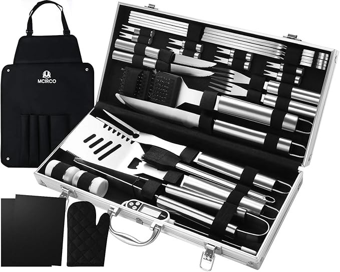 M MCIRCO 32PCS BBQ Grill Tools Set,Stainless Steel Grilling Accessories with Case, Storage Apron,... | Amazon (US)
