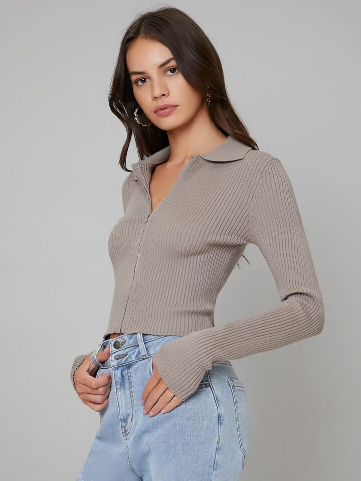 SHEIN BIZwear Zip Up Cardigan Workwear | SHEIN