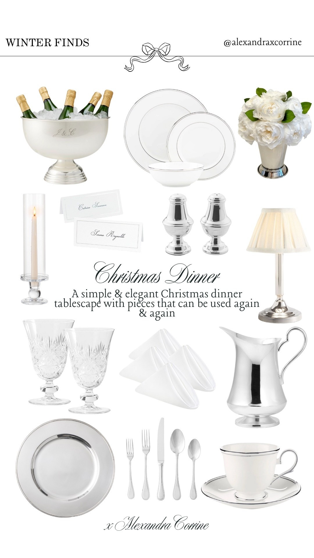 Chic Christmas dinner tablescape 🍽️🤍

Hosting, hostess, Amazon home finds, holiday host essentials, glassware, crystal, linen, dishware, platters, serving, classic home style, chic luxury aesthetic, bougie on a budget, silver 

#LTKSeasonal #LTKHoliday #LTKHome