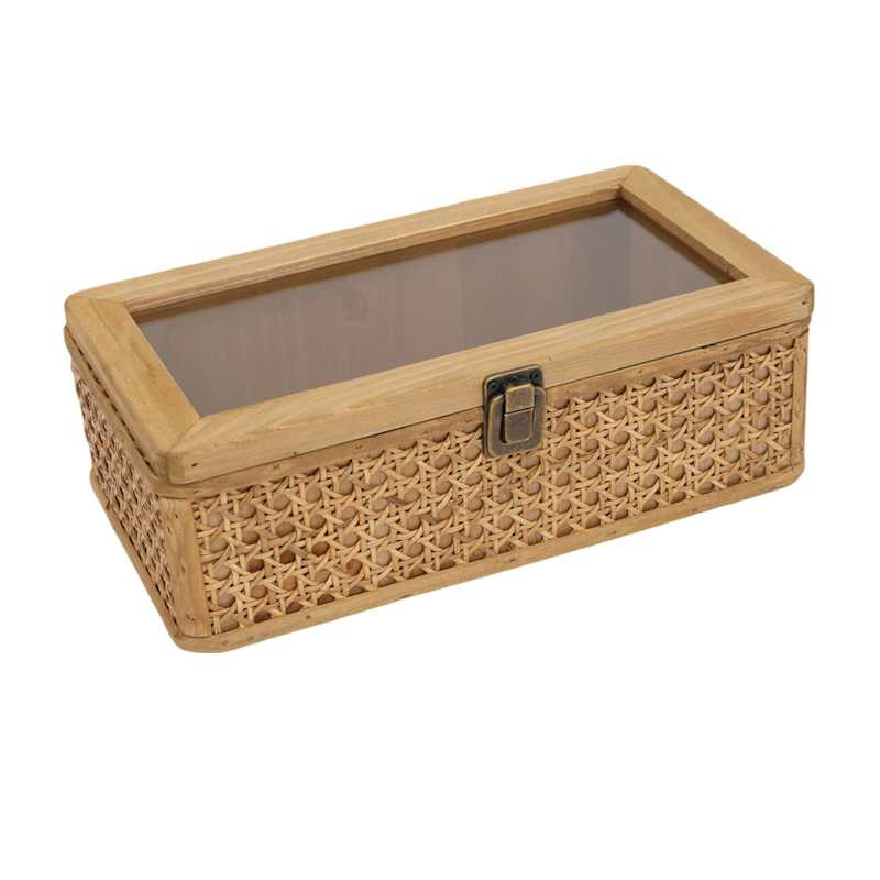 Small Brown Rattan Box with Clear Lid, 12x7 | At Home