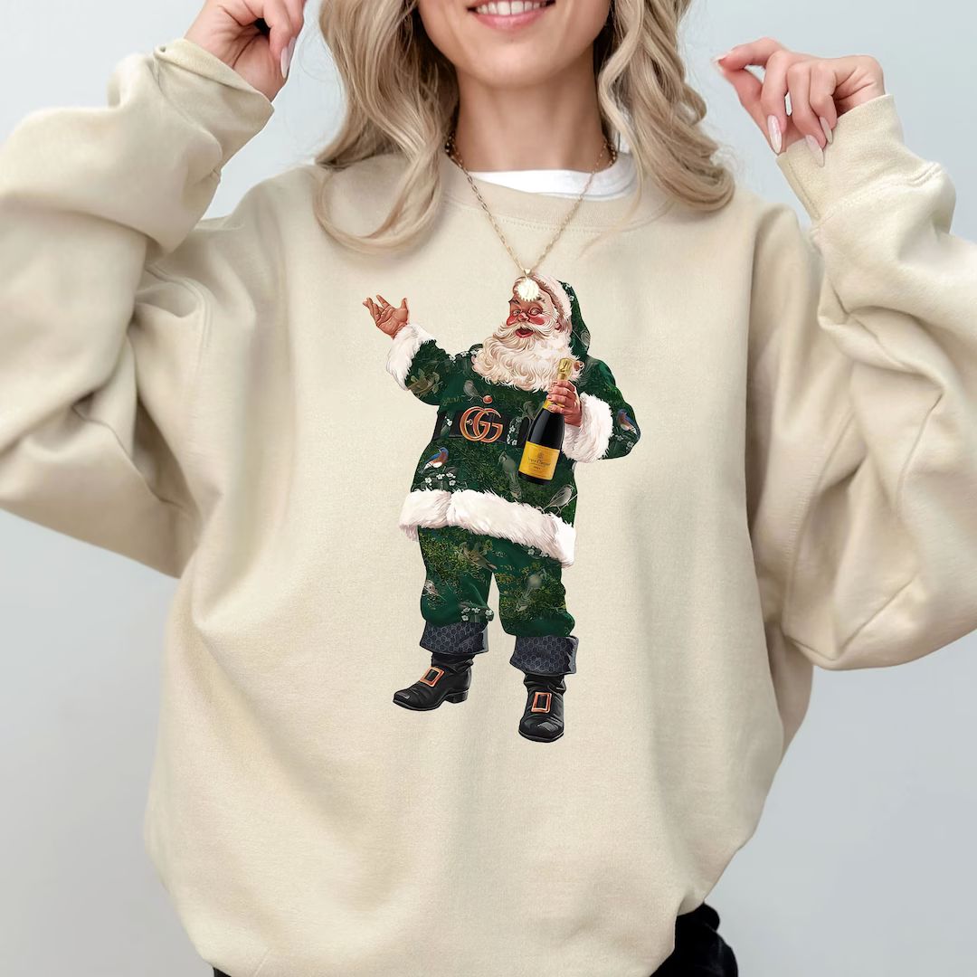 Boujee Santa Champagne Christmas Sweatshirt Vintage Santa - Etsy | Etsy (US)