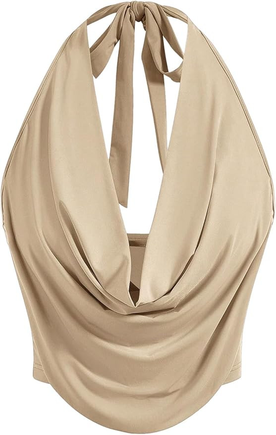 SOLY HUX Women's Halter Draped Front Tank Top Sexy Backless Going Out Crop Vest Tops | Amazon (US)