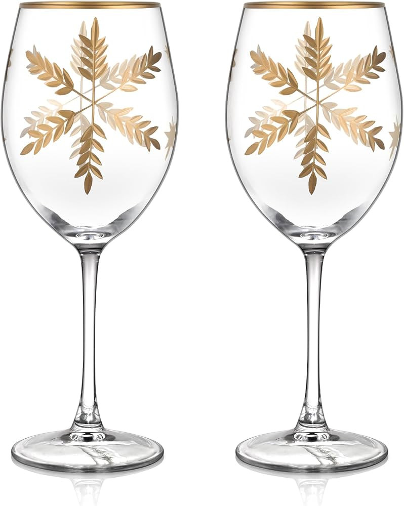 Joeyan Hand Blown Etched Christmas Red and White Wine Glasses,Crystal Carved Stemmed Glasses with... | Amazon (US)