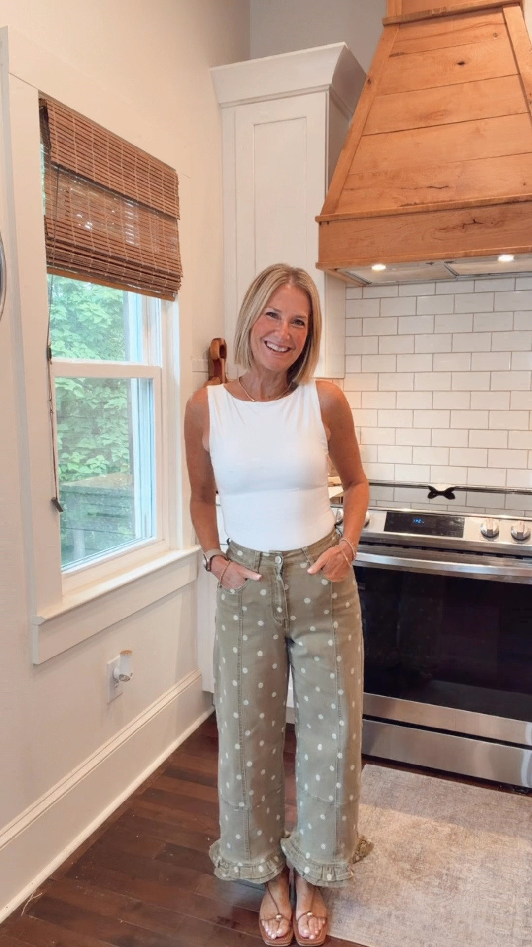 Polka dots + a ruffle hem = the cutest pants! I love this color for transitioning from summer into fall. Easy, comfy, and such a fun way to dress up your everyday look.

#LTKgrwm #LTKootd #LTKPetite