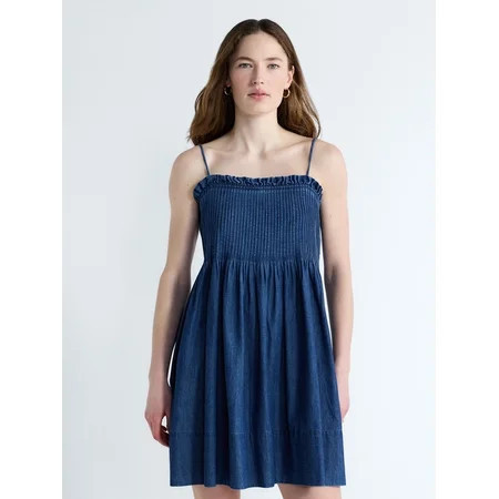 Free Assembly Women's Denim Pintuck Mini Dress, Sizes XS-XXL | Walmart (US)