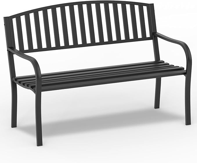 On Shine 50'' Outdoor Bench Weatherproof, Cast Iron All Metal Frame Garden Bench, Anti-Rust Patio... | Amazon (US)