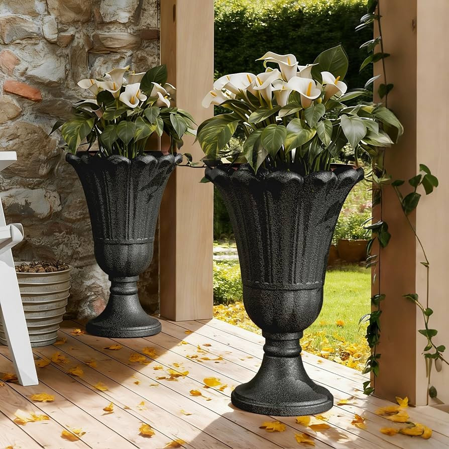 24" Tall Urn Planters for Outdoor Plants, Urns and Pedestal, Black | Amazon (US)