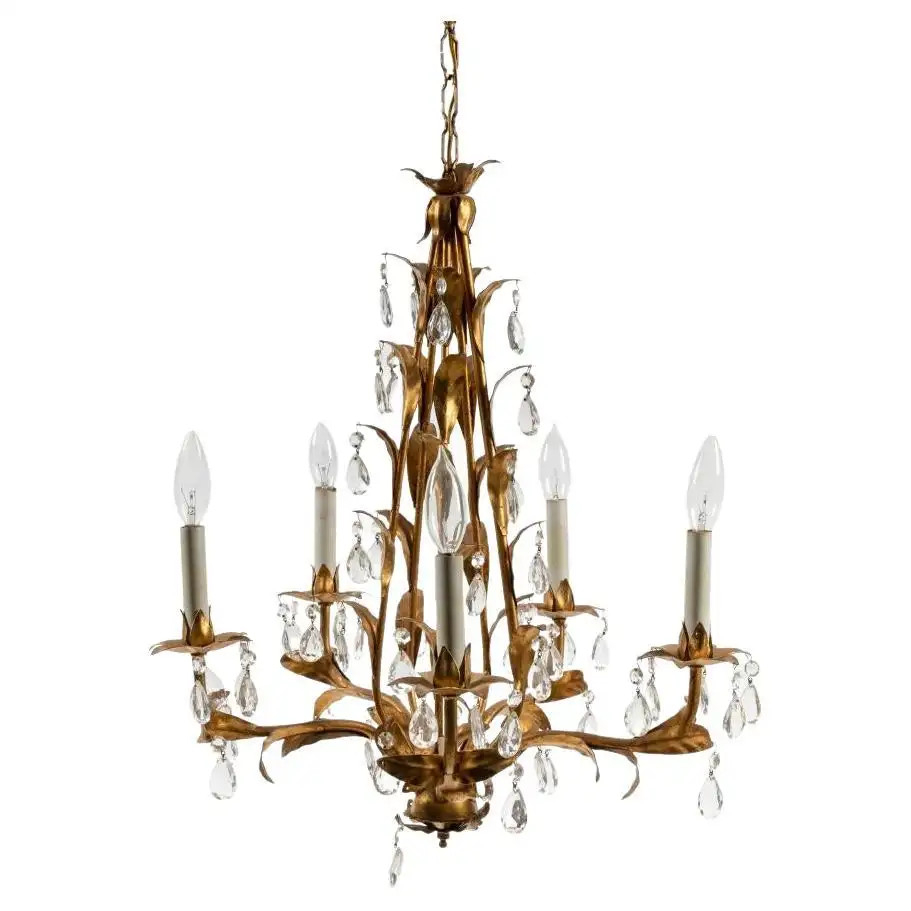 Italian Hollywood Regency Gilt Tole Chandelier | 1stDibs
