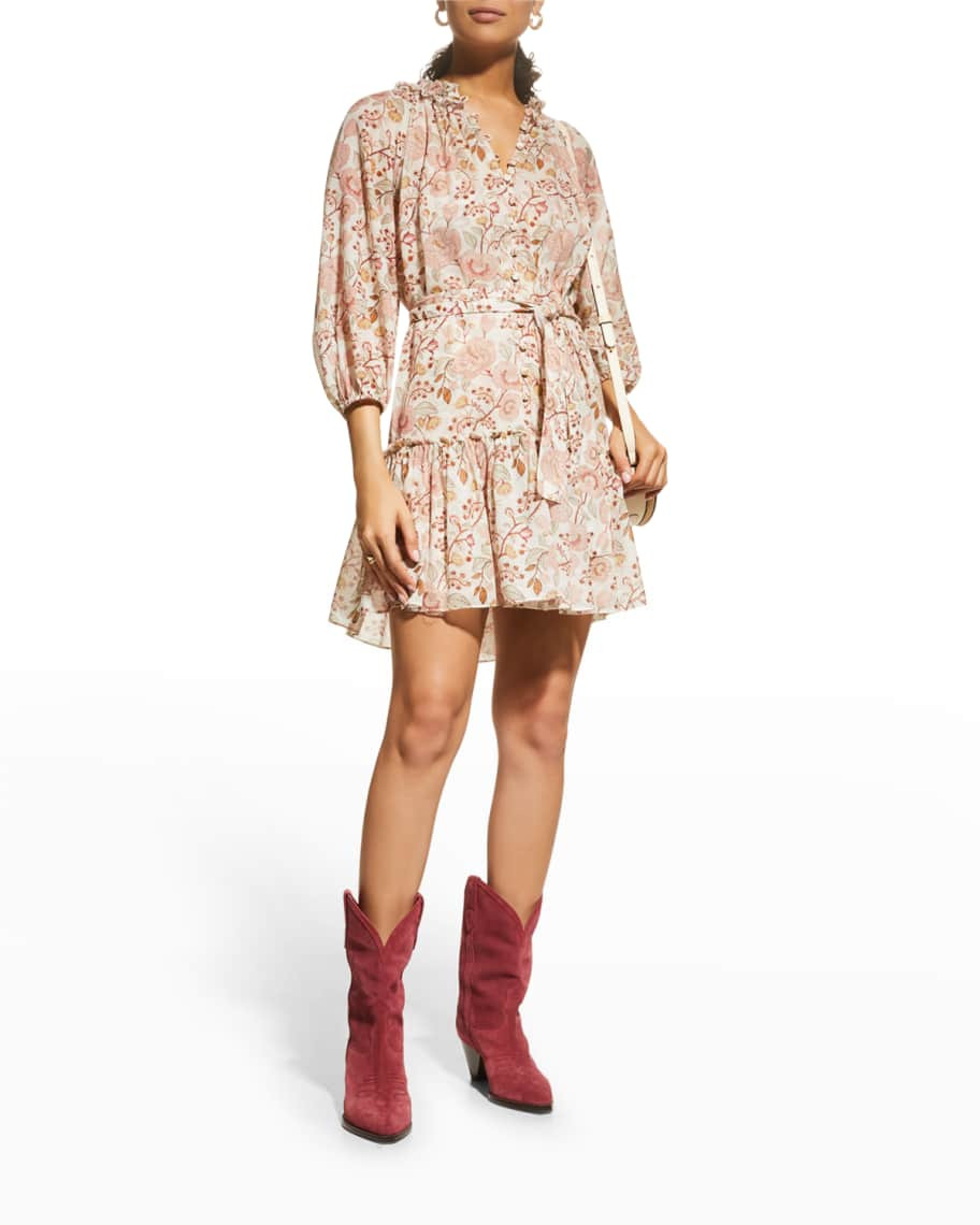 ALESSIA ZAMATTIO La Maddalena Floral Button-Front A-Line Mini Dress | Neiman Marcus