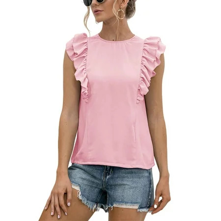 New Fashion Women Crew-Neck Tank Tops for Women Casual Sleeveless Shirts Loose Fit Tunic Blouse Tops | Walmart (US)