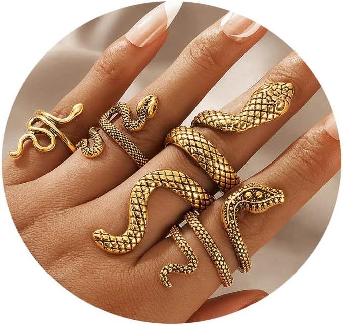 GRAEEN Snake Ring Vintage Snake Knuckle Rings Statement Biker Stackable Ring Reptile Serpent Band... | Amazon (US)