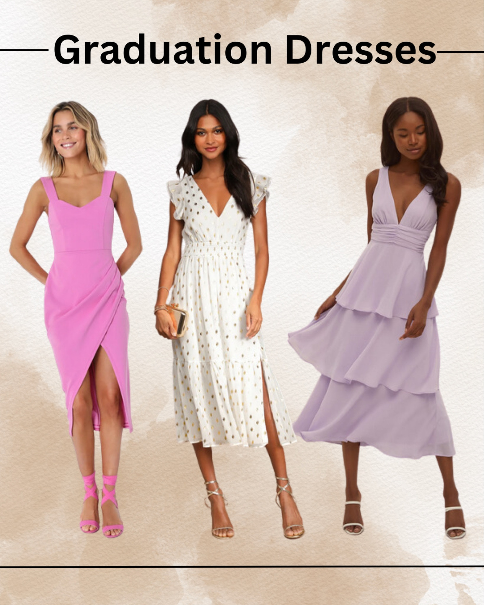 Check out these graduation dresses.

Graduation dress, white graduation dress, black graduation dress, blue graduation dress, floral graduation dress, mini dress, maxi dress, midi dress, white dress, black dress, blue dress, petal and pup, lulus, wedding guest dress

#LTKstyletip #LTKwedding #LTKtravel