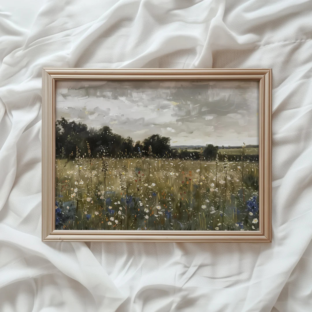 Moody Landscape Print | Vintage PRINTABLE Art | Wildflower Painting | Dark Pastoral Landscape Pri... | Etsy (US)
