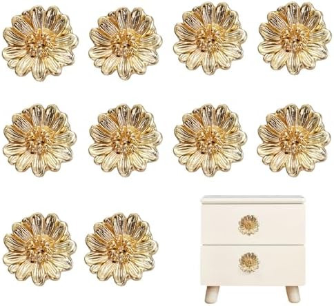 10 Pcs Gold Cabinet Knobs,Zinc Alloy Flower Shape Drawer Knobs,Cabinet Hardware,for Drawer Bathro... | Amazon (US)