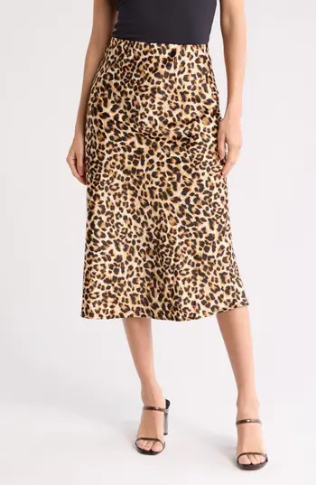 Renee C Leopard Print Midi Skirt in Chocolate at Nordstrom Rack, Size Medium | Nordstrom Rack