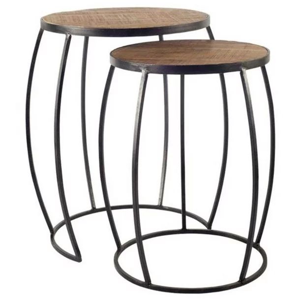 Mercana Clapp IV 20 x 26 Set of Two Round Top Brown Wooden Nesting Accent Tables | Walmart (US)