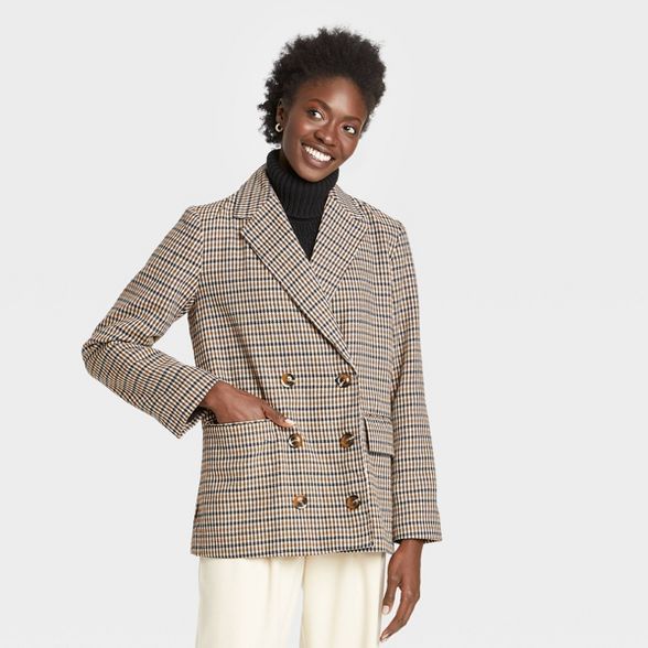 Women's Pea Coat - Who What Wear™ Brown Plaid | Target