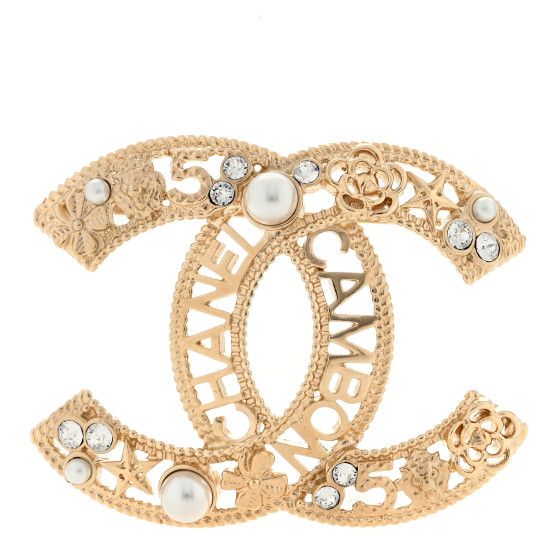 Chanel: All/Accessories/CHANEL Crystal Pearl CC Charms Brooch Gold | FASHIONPHILE (US)