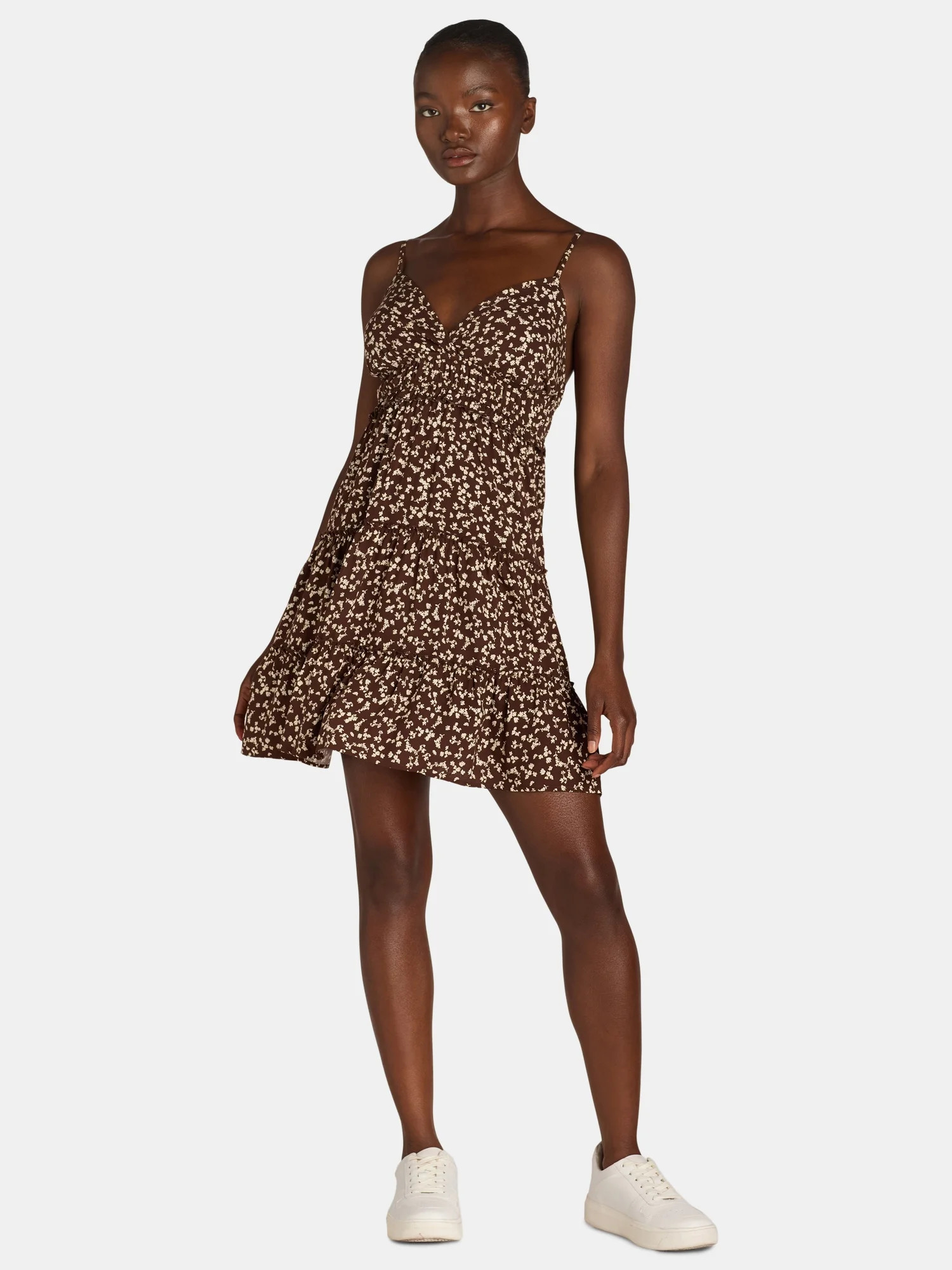 No Boundaries Surplice Tiered Dress, Women’s and Women’s Plus | Walmart (US)